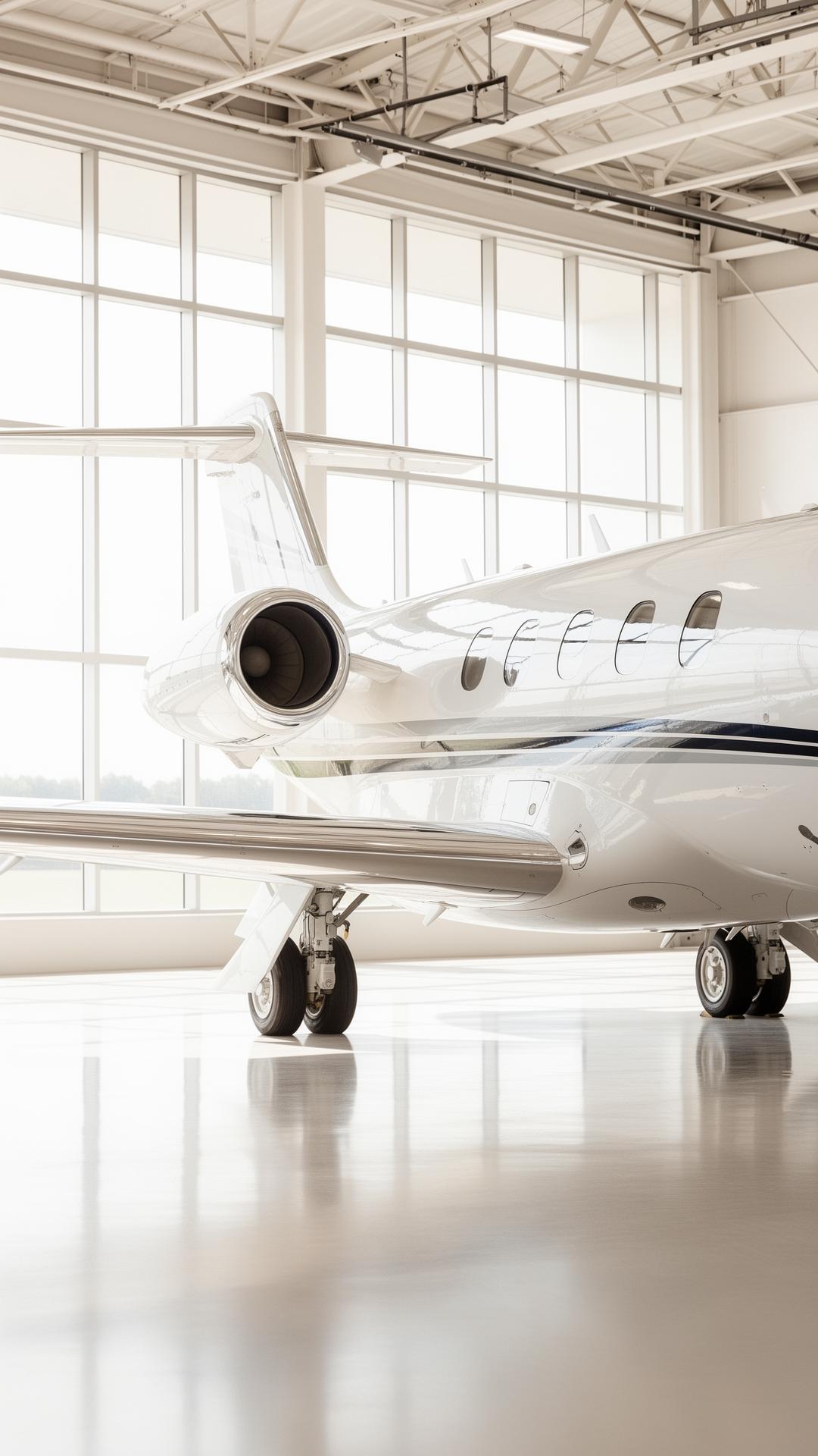 Private jet detail in hangar